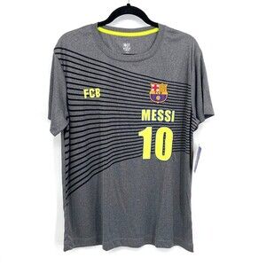 NWT FCB Barcelona Men's Messi Gray Soccer Football Workout T-Shirt Size Large
